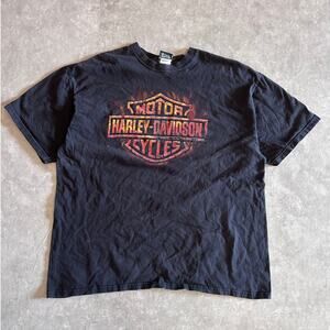 90s Vintage Harley Davidson Flame Logo Faded Black T Shirt Size XL